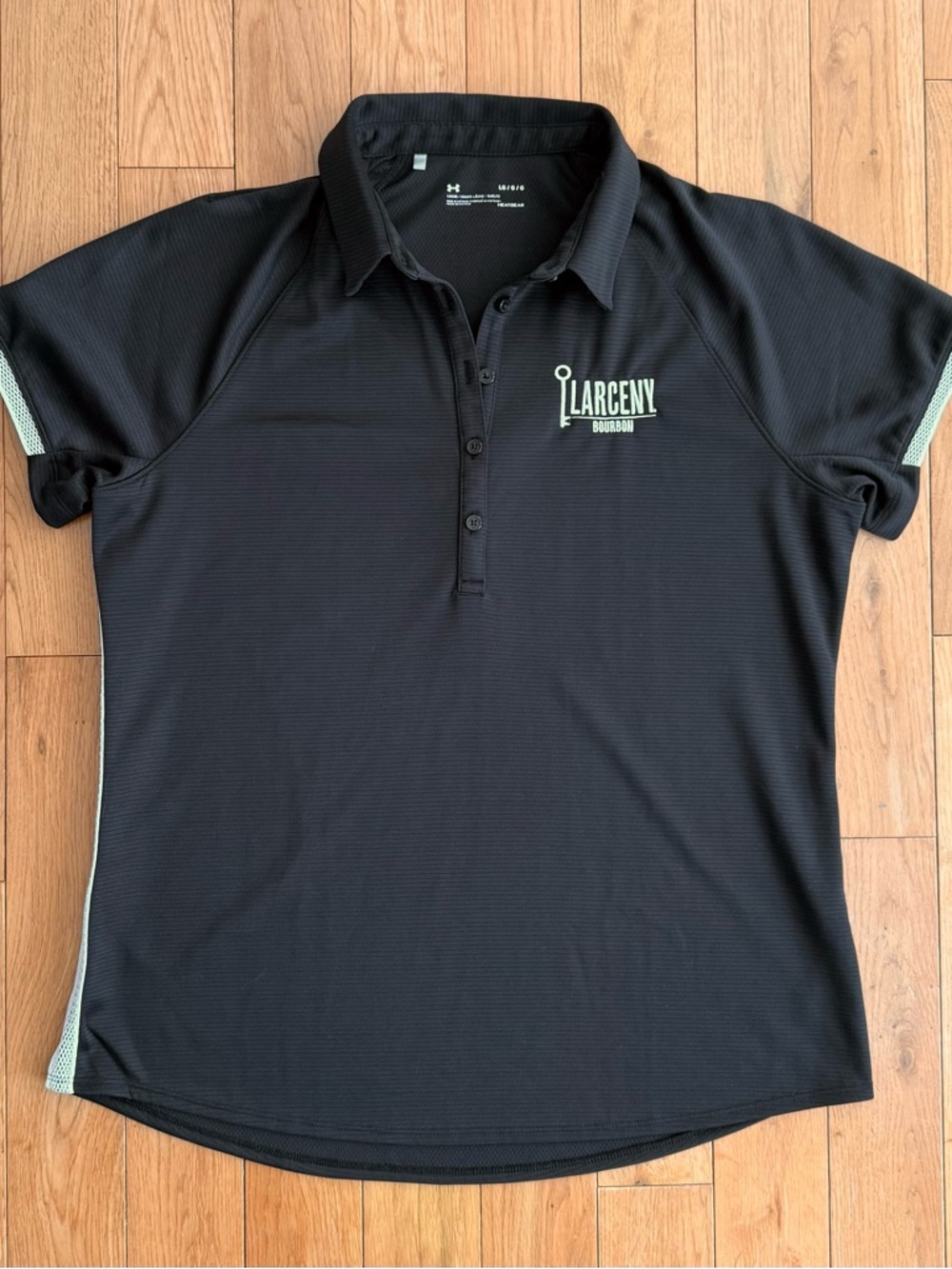 NWOT Under Armour x Larceny Bourbon Black Golf Polo Shirt w White Accents